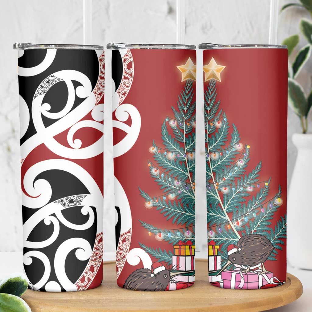 New Zealand Silver Fern Christmas Tree Skinny Tumbler Meri Kirihimete - Aussie Hoodie