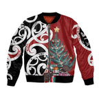 New Zealand Silver Fern Christmas Tree Sleeve Zip Bomber Jacket Meri Kirihimete - Aussie Hoodie