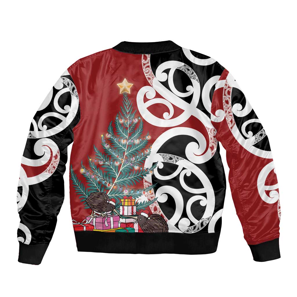 New Zealand Silver Fern Christmas Tree Sleeve Zip Bomber Jacket Meri Kirihimete - Aussie Hoodie