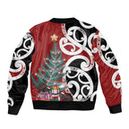 New Zealand Silver Fern Christmas Tree Sleeve Zip Bomber Jacket Meri Kirihimete - Aussie Hoodie