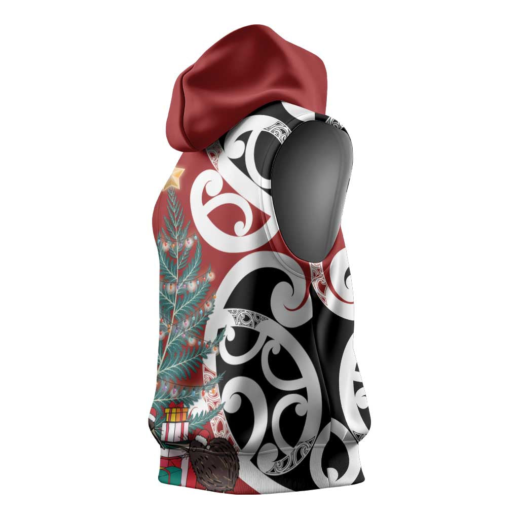 New Zealand Silver Fern Christmas Tree Sleeveless Hoodie Meri Kirihimete - Aussie Hoodie