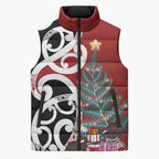 New Zealand Silver Fern Christmas Tree Sleeveless Puffer Jacket Meri Kirihimete - Aussie Hoodie