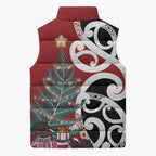 New Zealand Silver Fern Christmas Tree Sleeveless Puffer Jacket Meri Kirihimete - Aussie Hoodie
