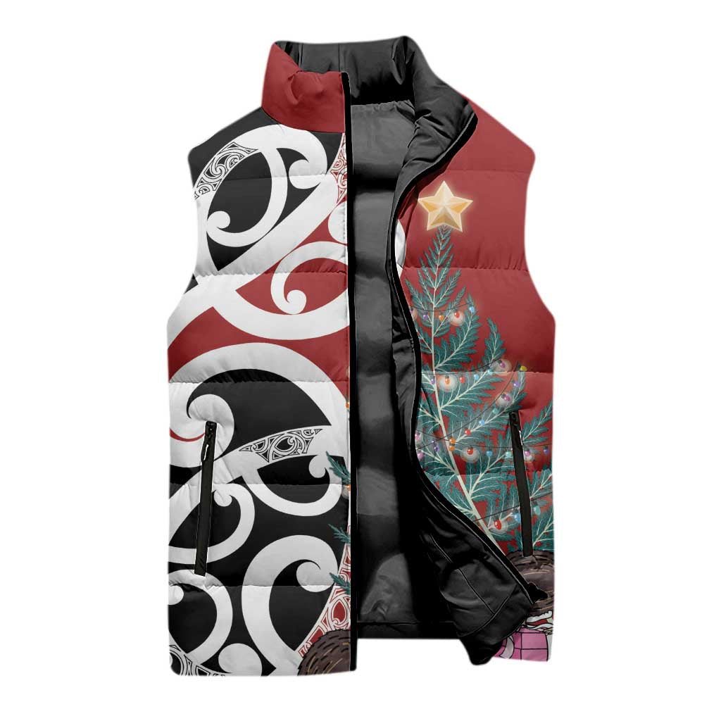 New Zealand Silver Fern Christmas Tree Sleeveless Puffer Jacket Meri Kirihimete - Aussie Hoodie