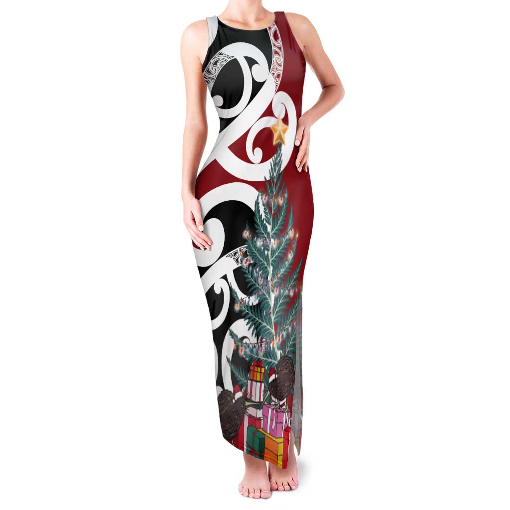 New Zealand Silver Fern Christmas Tree Tank Maxi Dress Meri Kirihimete - Aussie Hoodie