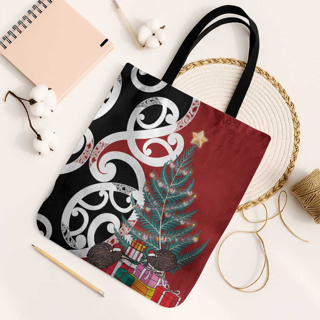 New Zealand Silver Fern Christmas Tree Tote Bag Meri Kirihimete - Aussie Hoodie