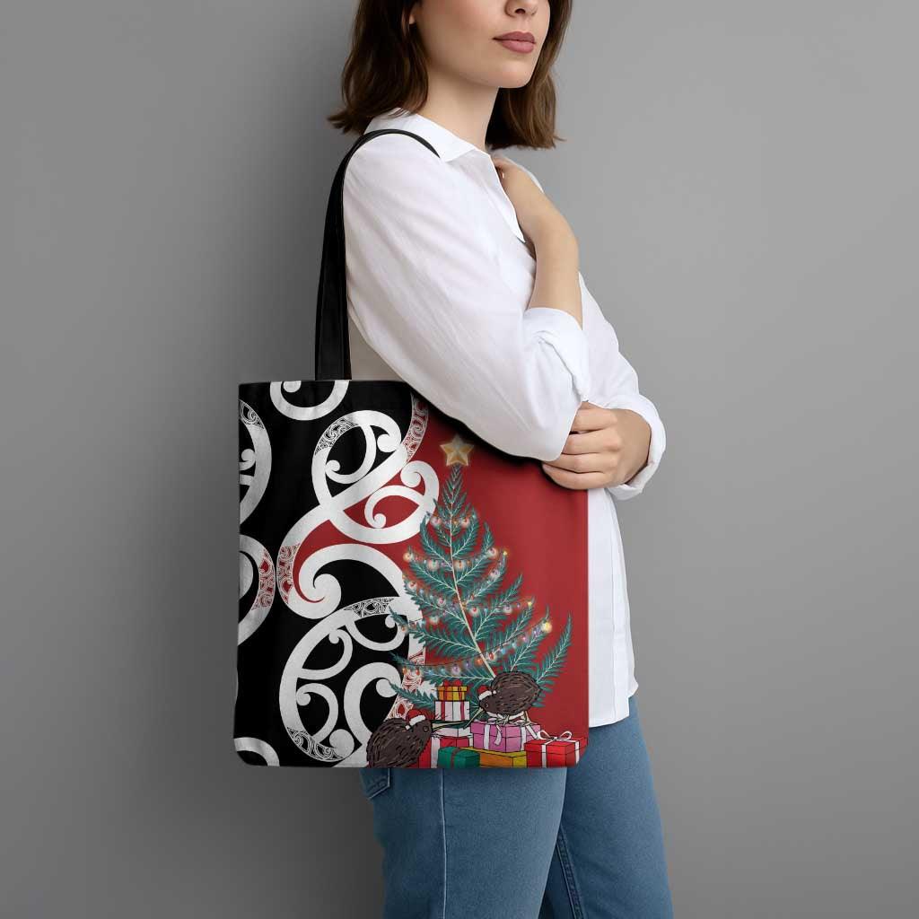 New Zealand Silver Fern Christmas Tree Tote Bag Meri Kirihimete - Aussie Hoodie