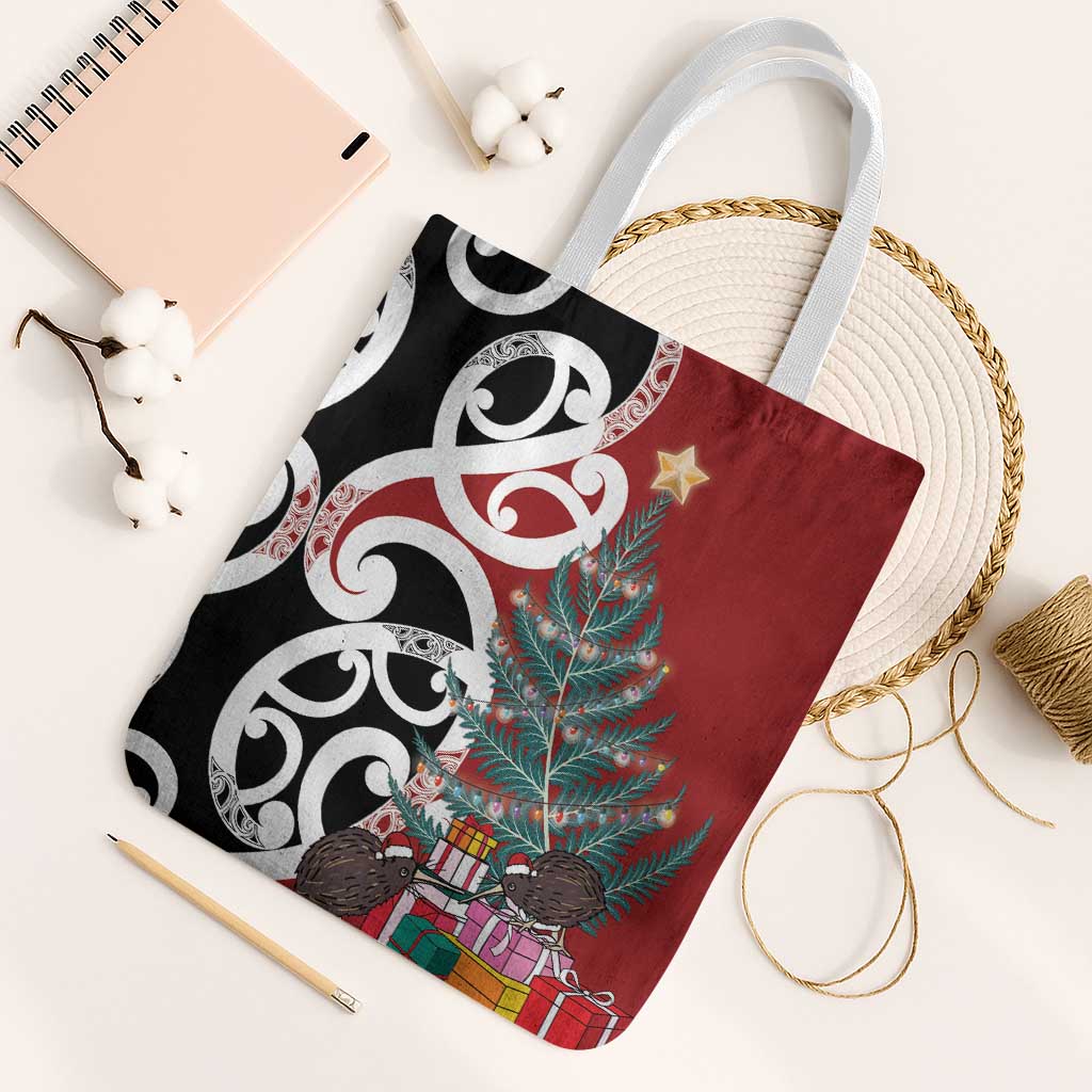 New Zealand Silver Fern Christmas Tree Tote Bag Meri Kirihimete - Aussie Hoodie