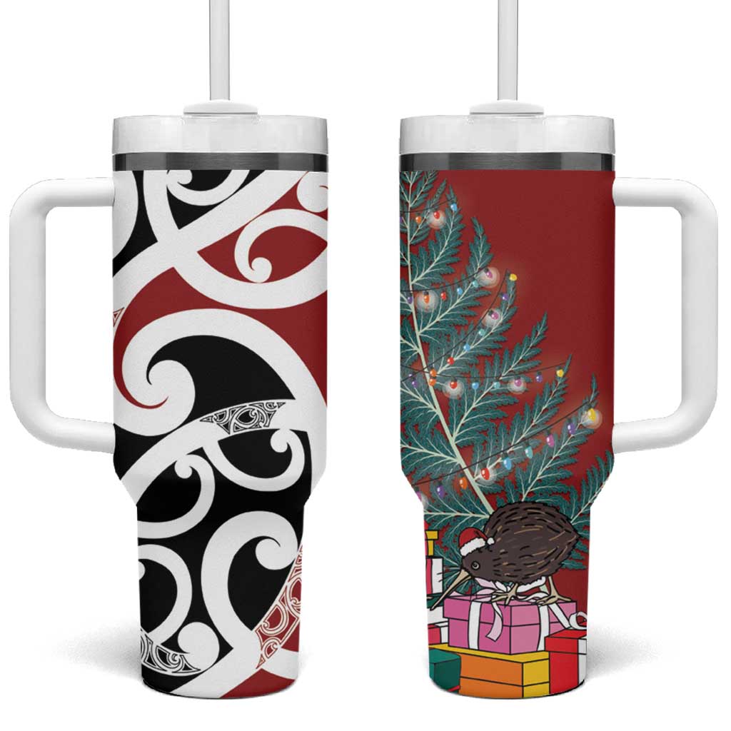 New Zealand Silver Fern Christmas Tree Tumbler With Handle Meri Kirihimete - Aussie Hoodie