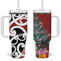 New Zealand Silver Fern Christmas Tree Tumbler With Handle Meri Kirihimete - Aussie Hoodie