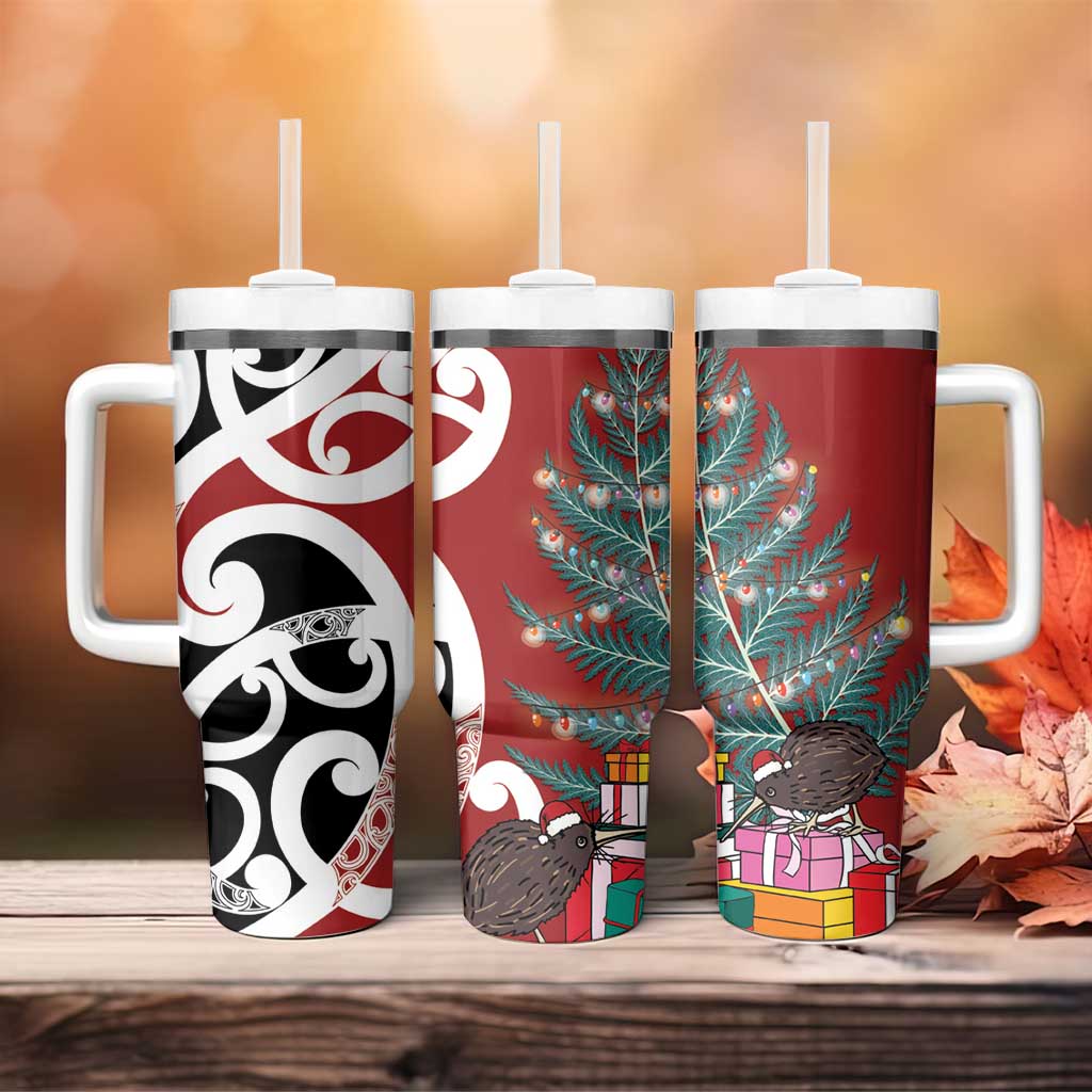 New Zealand Silver Fern Christmas Tree Tumbler With Handle Meri Kirihimete - Aussie Hoodie