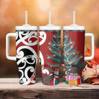 New Zealand Silver Fern Christmas Tree Tumbler With Handle Meri Kirihimete - Aussie Hoodie