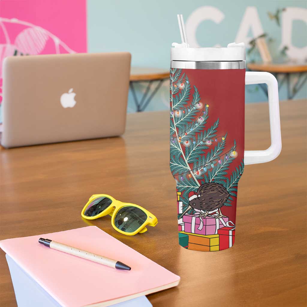 New Zealand Silver Fern Christmas Tree Tumbler With Handle Meri Kirihimete - Aussie Hoodie