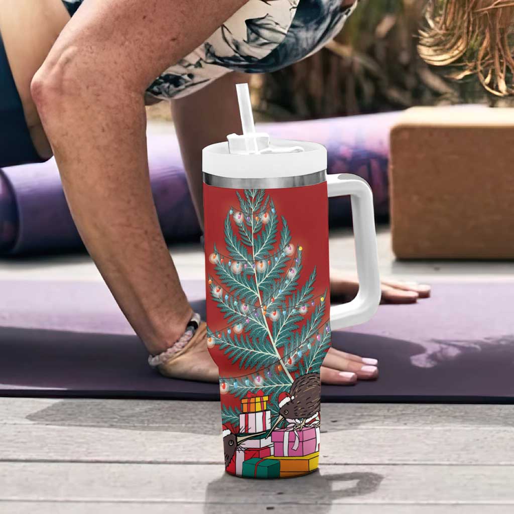 New Zealand Silver Fern Christmas Tree Tumbler With Handle Meri Kirihimete - Aussie Hoodie