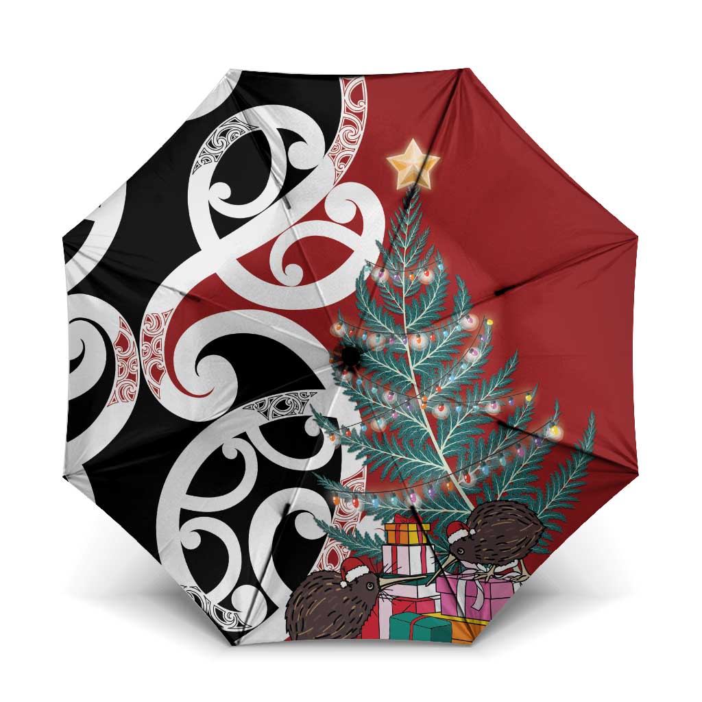 New Zealand Silver Fern Christmas Tree Umbrella Meri Kirihimete - Aussie Hoodie