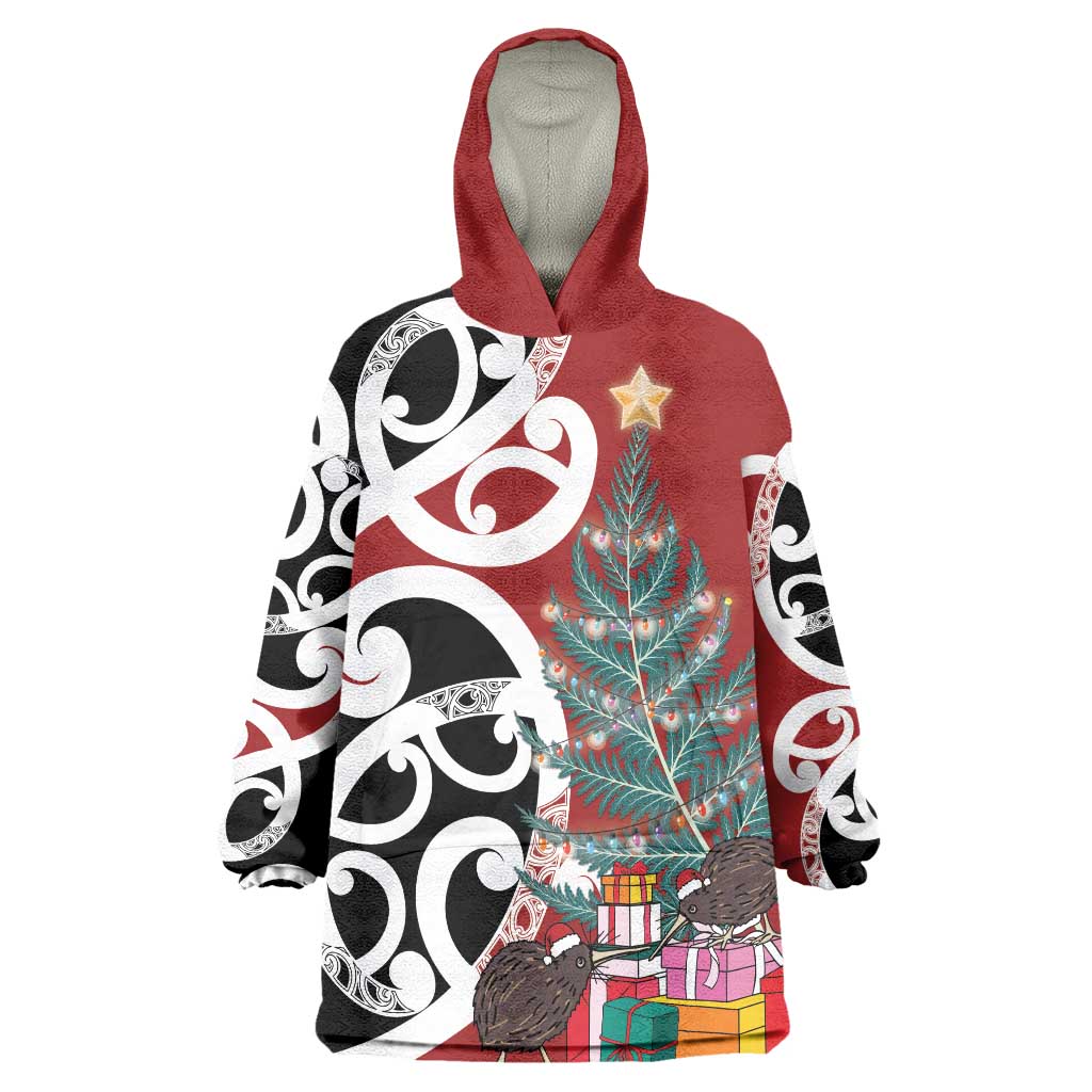 New Zealand Silver Fern Christmas Tree Wearable Blanket Hoodie Meri Kirihimete - Aussie Hoodie
