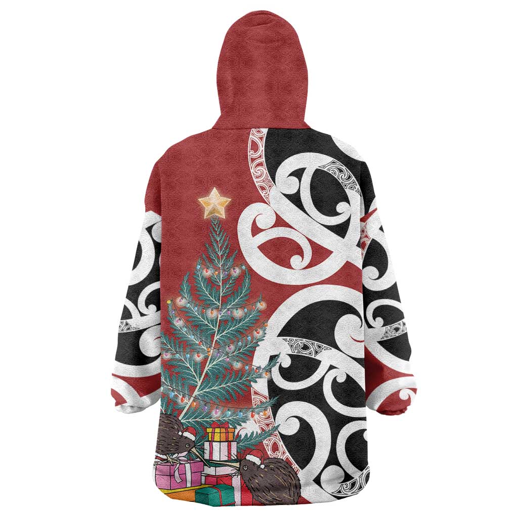 New Zealand Silver Fern Christmas Tree Wearable Blanket Hoodie Meri Kirihimete - Aussie Hoodie