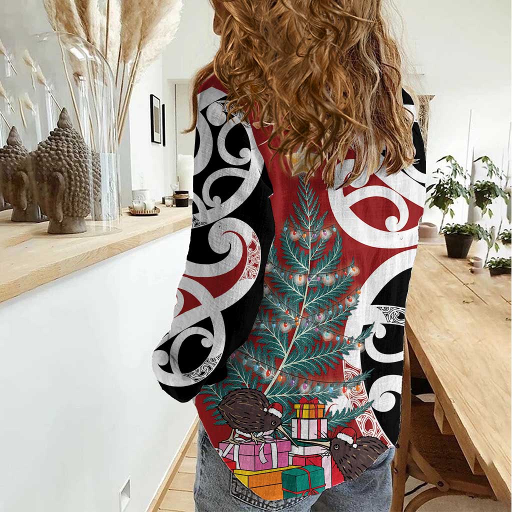 New Zealand Silver Fern Christmas Tree Women Casual Shirt Meri Kirihimete - Aussie Hoodie