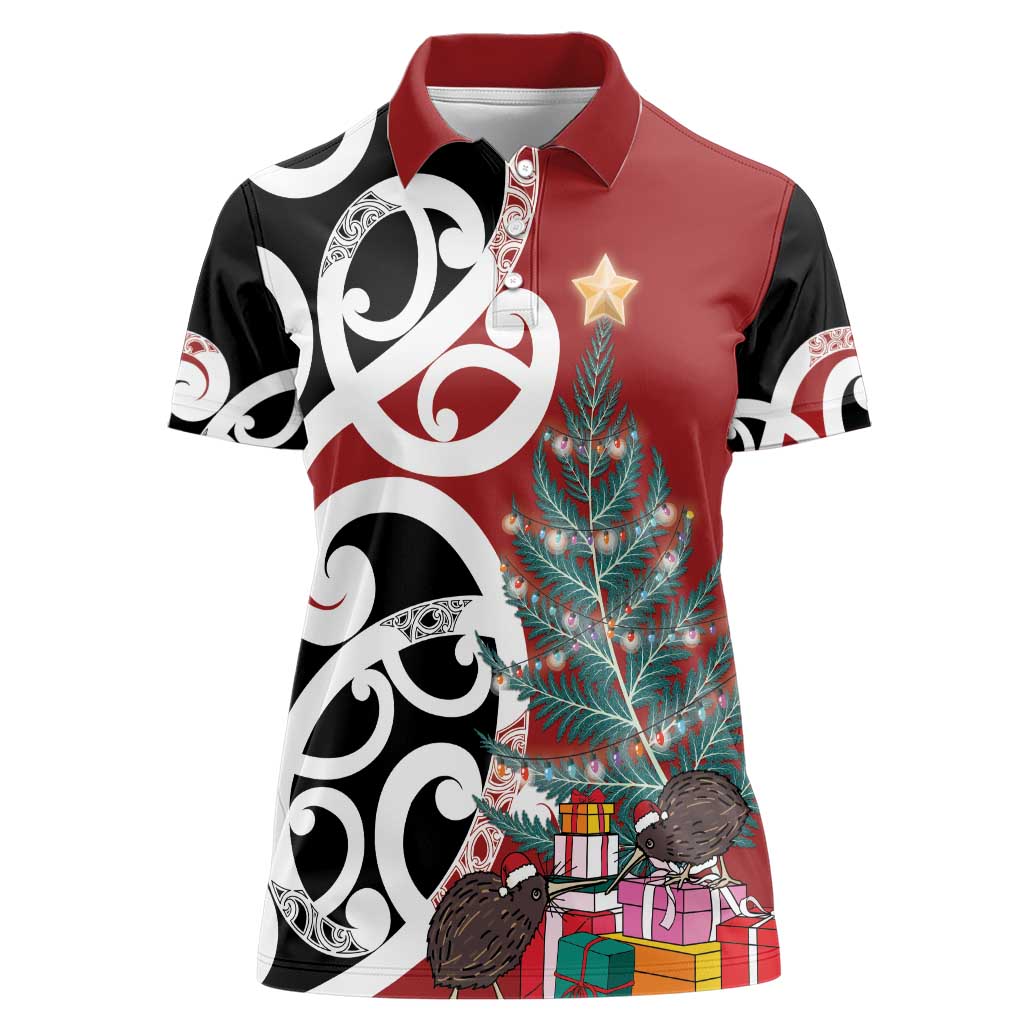 New Zealand Silver Fern Christmas Tree Women Polo Shirt Meri Kirihimete - Aussie Hoodie