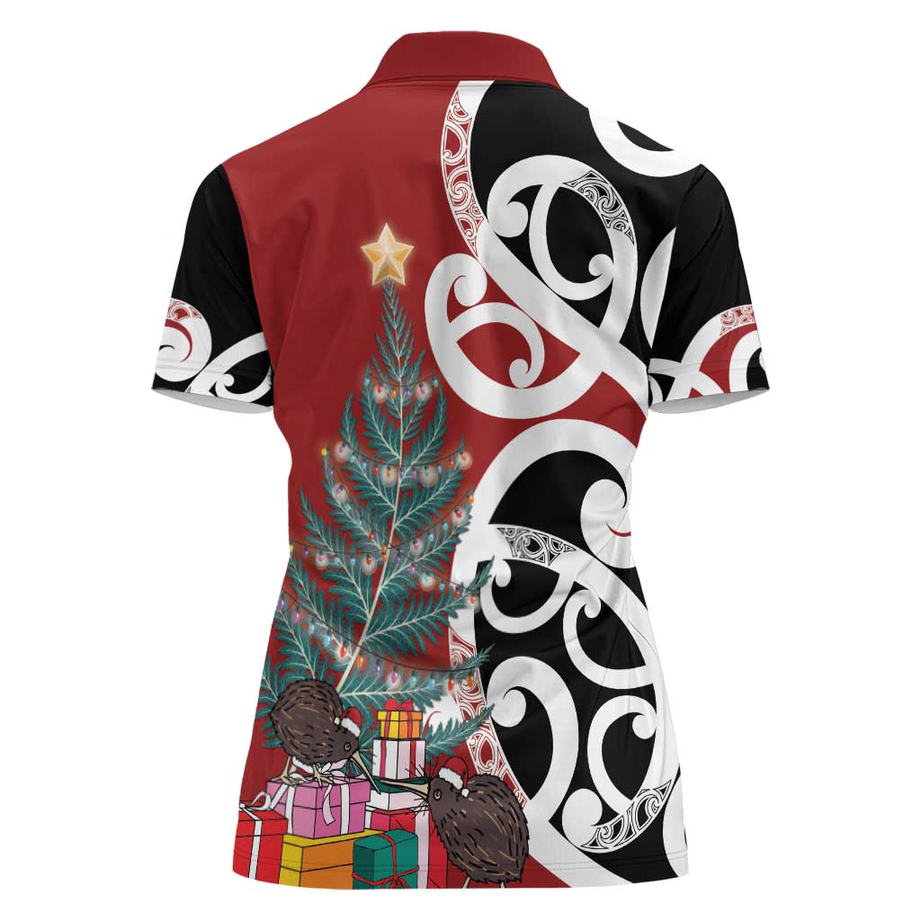 New Zealand Silver Fern Christmas Tree Women Polo Shirt Meri Kirihimete - Aussie Hoodie