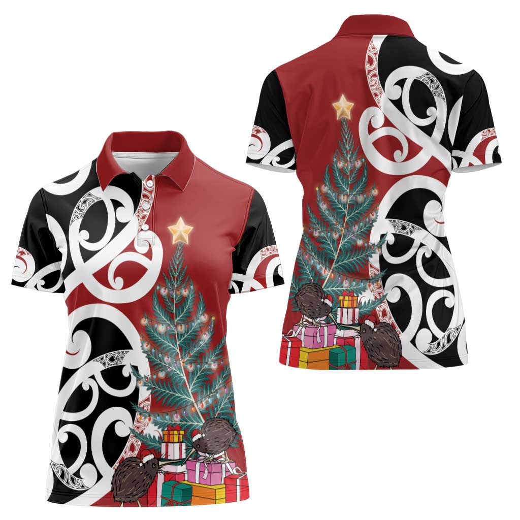 New Zealand Silver Fern Christmas Tree Women Polo Shirt Meri Kirihimete - Aussie Hoodie