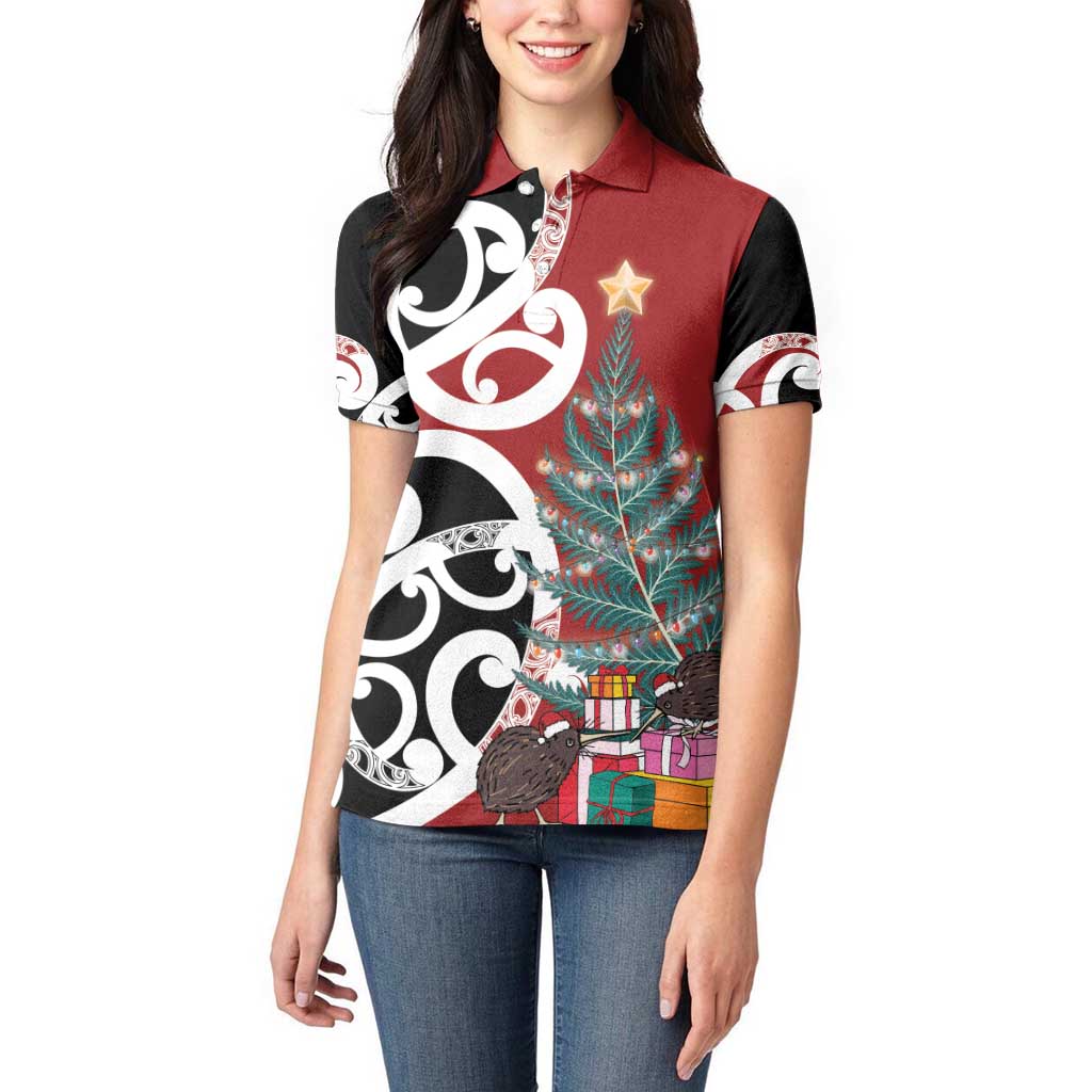 New Zealand Silver Fern Christmas Tree Women Polo Shirt Meri Kirihimete - Aussie Hoodie