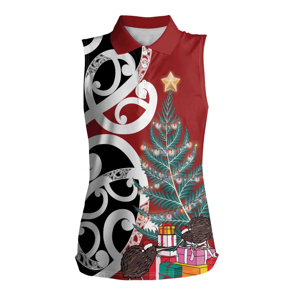 New Zealand Silver Fern Christmas Tree Women Sleeveless Polo Shirt Meri Kirihimete - Aussie Hoodie