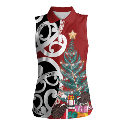 New Zealand Silver Fern Christmas Tree Women Sleeveless Polo Shirt Meri Kirihimete - Aussie Hoodie