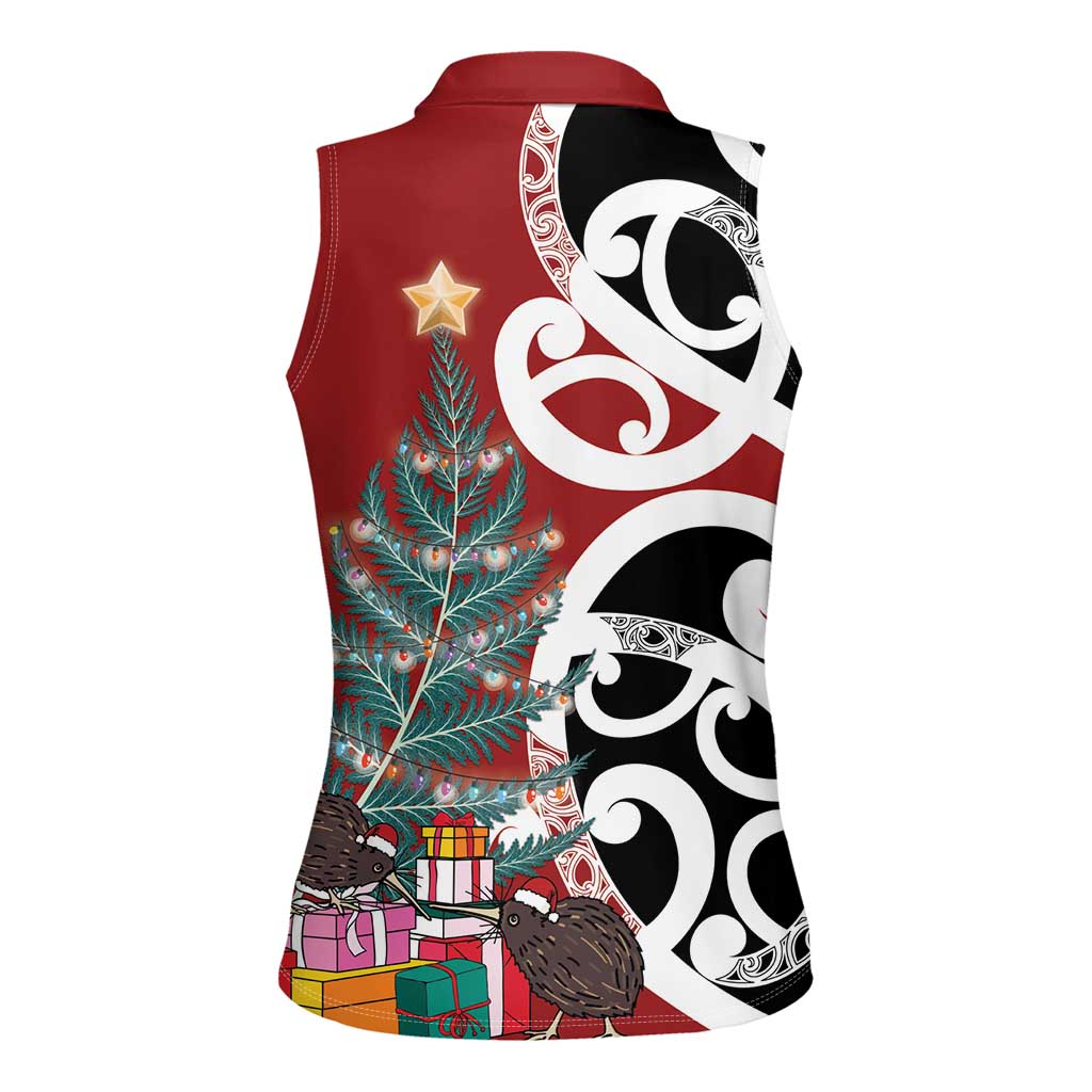 New Zealand Silver Fern Christmas Tree Women Sleeveless Polo Shirt Meri Kirihimete - Aussie Hoodie