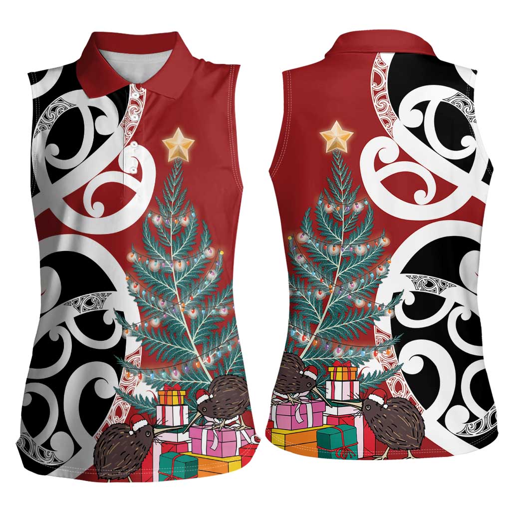 New Zealand Silver Fern Christmas Tree Women Sleeveless Polo Shirt Meri Kirihimete - Aussie Hoodie