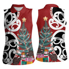 New Zealand Silver Fern Christmas Tree Women Sleeveless Polo Shirt Meri Kirihimete - Aussie Hoodie