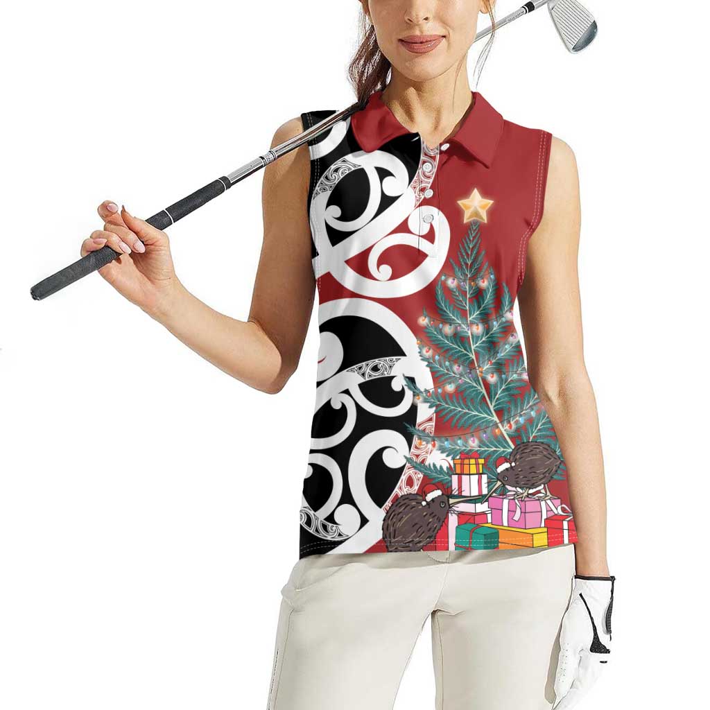 New Zealand Silver Fern Christmas Tree Women Sleeveless Polo Shirt Meri Kirihimete - Aussie Hoodie