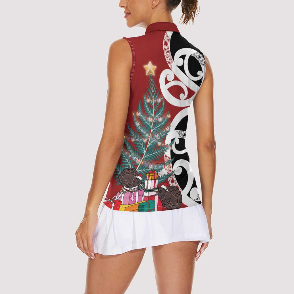 New Zealand Silver Fern Christmas Tree Women Sleeveless Polo Shirt Meri Kirihimete - Aussie Hoodie