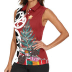 New Zealand Silver Fern Christmas Tree Women Sleeveless Polo Shirt Meri Kirihimete - Aussie Hoodie