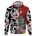 New Zealand Silver Fern Christmas Tree Zip Hoodie Meri Kirihimete - Aussie Hoodie