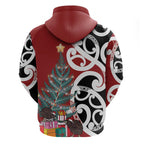 New Zealand Silver Fern Christmas Tree Zip Hoodie Meri Kirihimete - Aussie Hoodie