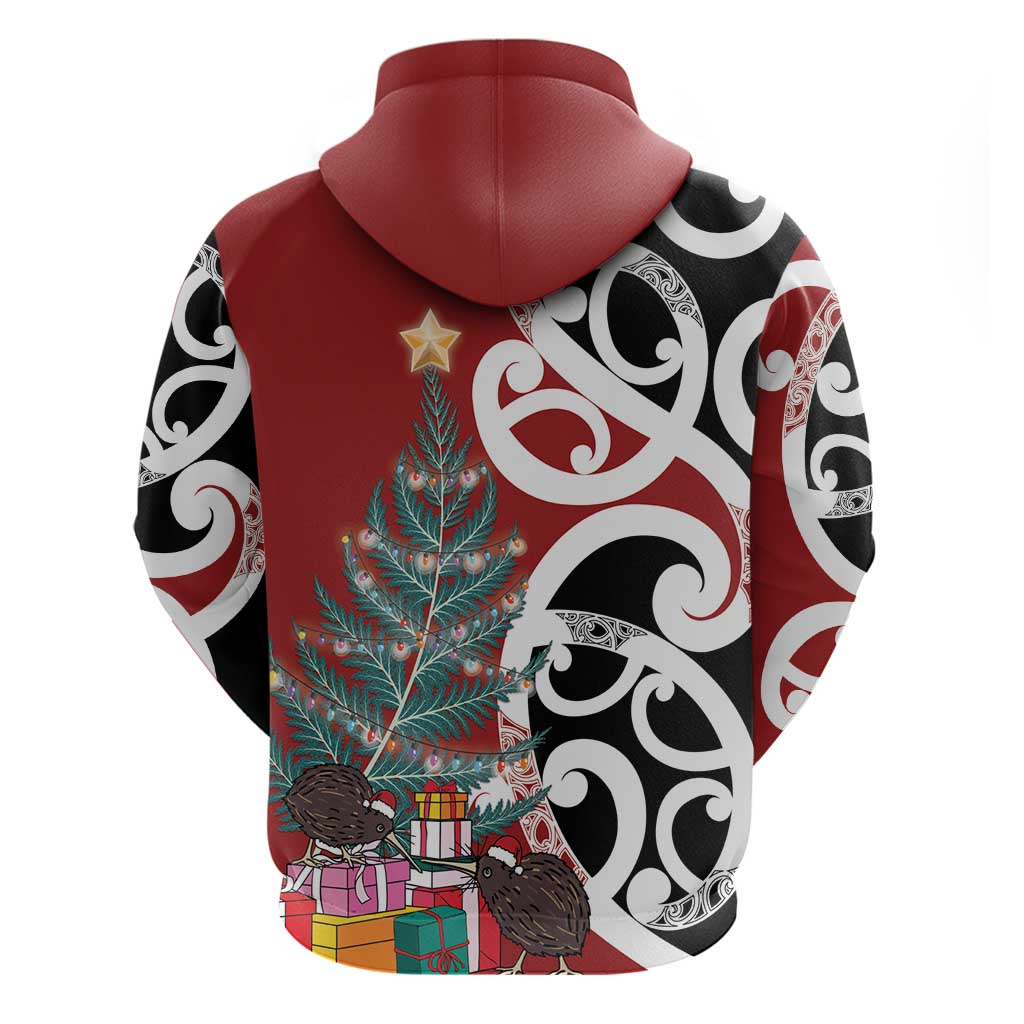 New Zealand Silver Fern Christmas Tree Zip Hoodie Meri Kirihimete - Aussie Hoodie