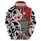 New Zealand Silver Fern Christmas Tree Zip Hoodie Meri Kirihimete - Aussie Hoodie
