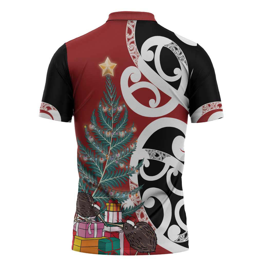 New Zealand Silver Fern Christmas Tree Zipper Polo Shirt Meri Kirihimete - Aussie Hoodie