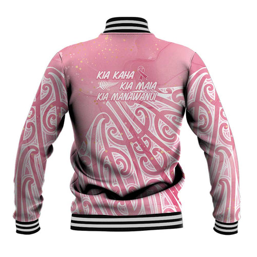 Breast Cancer Awareness Maori Baseball Jacket Kia Kaha Kia Maia Kia Manawanui - Aussie Hoodie