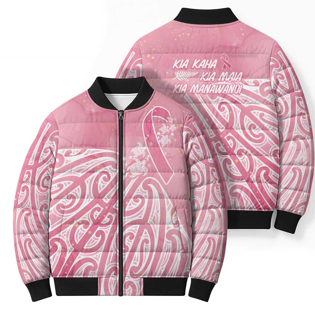 Breast Cancer Awareness Maori Bomber Puffer Jacket Kia Kaha Kia Maia Kia Manawanui - Aussie Hoodie