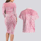 Breast Cancer Awareness Maori Couples Matching Long Sleeve Bodycon Dress and Hawaiian Shirt Kia Kaha Kia Maia Kia Manawanui - Aussie Hoodie