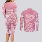 Breast Cancer Awareness Maori Couples Matching Long Sleeve Bodycon Dress and Long Sleeve Button Shirt Kia Kaha Kia Maia Kia Manawanui - Aussie Hoodie