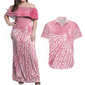 Breast Cancer Awareness Maori Couples Matching Off Shoulder Maxi Dress and Hawaiian Shirt Kia Kaha Kia Maia Kia Manawanui - Aussie Hoodie