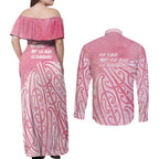 Breast Cancer Awareness Maori Couples Matching Off Shoulder Maxi Dress and Long Sleeve Button Shirt Kia Kaha Kia Maia Kia Manawanui - Aussie Hoodie