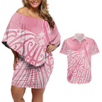Breast Cancer Awareness Maori Couples Matching Off Shoulder Short Dress and Hawaiian Shirt Kia Kaha Kia Maia Kia Manawanui - Aussie Hoodie