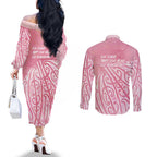 Breast Cancer Awareness Maori Couples Matching Off The Shoulder Long Sleeve Dress and Long Sleeve Button Shirt Kia Kaha Kia Maia Kia Manawanui - Aussie Hoodie