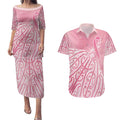 Breast Cancer Awareness Maori Couples Matching Puletasi and Hawaiian Shirt Kia Kaha Kia Maia Kia Manawanui - Aussie Hoodie