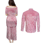 Breast Cancer Awareness Maori Couples Matching Puletasi and Long Sleeve Button Shirt Kia Kaha Kia Maia Kia Manawanui - Aussie Hoodie
