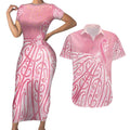 Breast Cancer Awareness Maori Couples Matching Short Sleeve Bodycon Dress and Hawaiian Shirt Kia Kaha Kia Maia Kia Manawanui - Aussie Hoodie